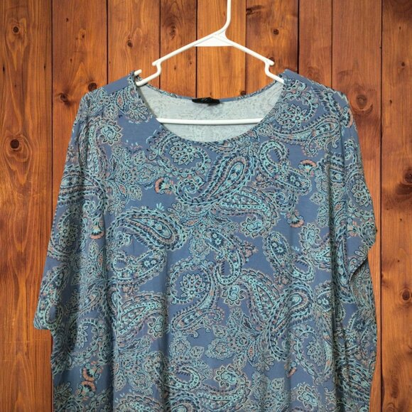 J. JILL Wearever Women's 2X Short Sleeve Blue Paisley Print Blouse Boho Classic - Picture 4 of 6